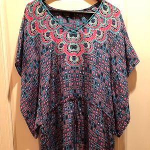 Tolani Silk T-Shirt Dress with Tie Waist